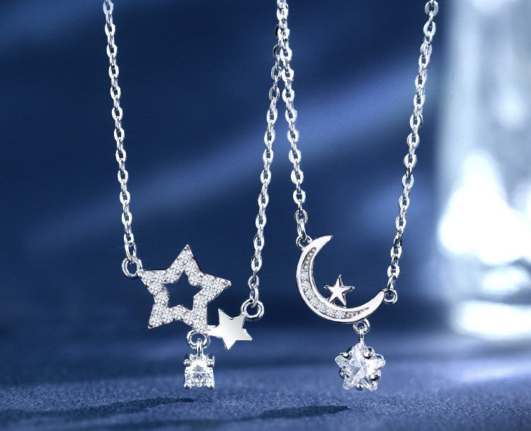 Celestial Star & Moon Silver Necklace | Bestie Keepsake