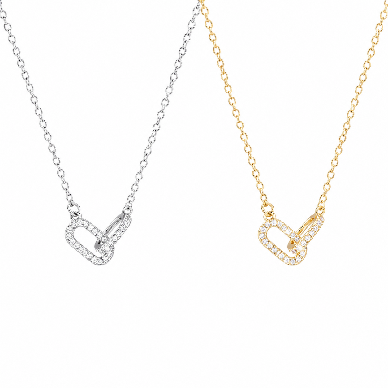 Pave Interlocking Paperclip Link Necklace | Bestie Keepsake
