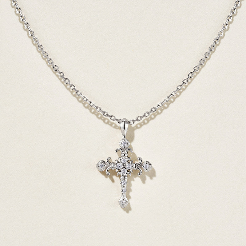  Ornate Iris Cross Pendant Necklace in 925 Sterling Silver - friendship necklace gift from Bestie Keepsake