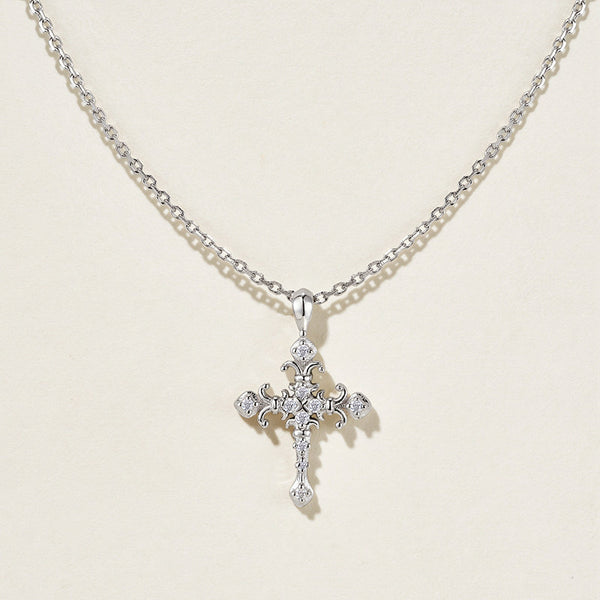  Ornate Iris Cross Pendant Necklace in 925 Sterling Silver - friendship necklace gift from Bestie Keepsake
