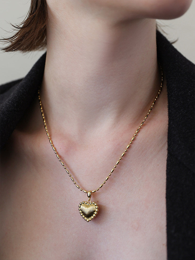  Ornate Textured Heart Pendant Necklace in 18K Gold Plated Brass - friendship necklace gift from Bestie Keepsake