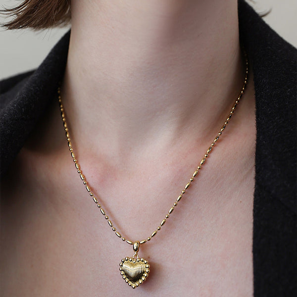  Ornate Textured Heart Pendant Necklace in 18K Gold Plated Brass - friendship necklace gift from Bestie Keepsake