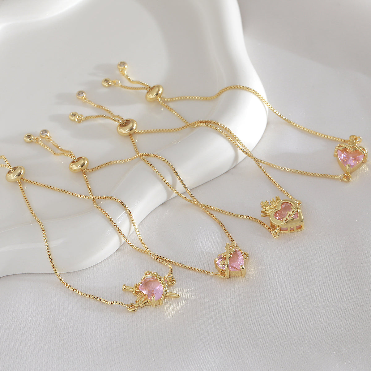  Ornate Pink Heart Slider Bracelet - friendship necklace gift from Bestie Keepsake