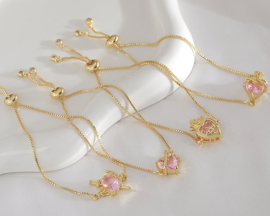  Ornate Pink Heart Slider Bracelet - friendship necklace gift from Bestie Keepsake