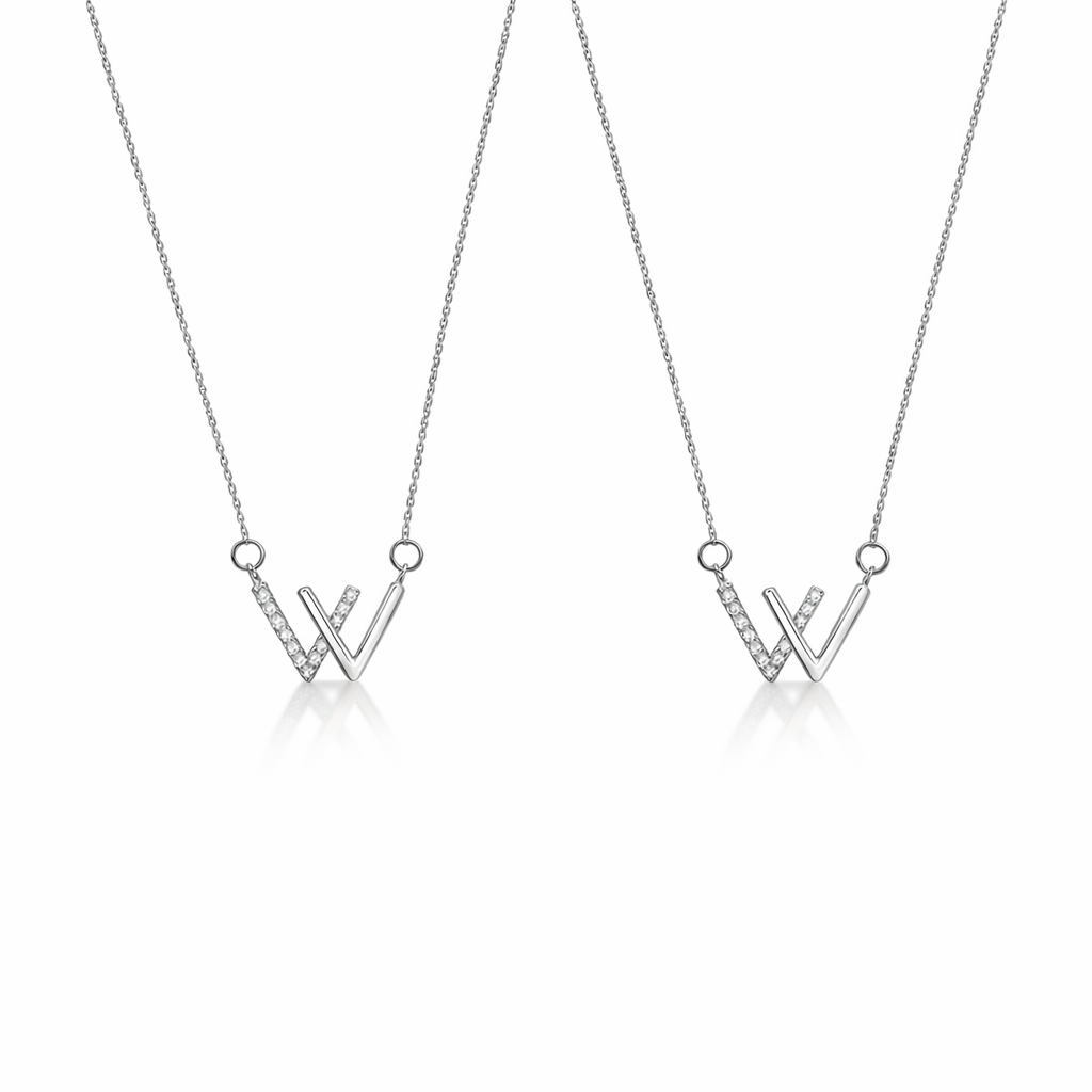 Pavé Initial W Pendant Necklace - friendship necklace gift from Bestie Keepsake