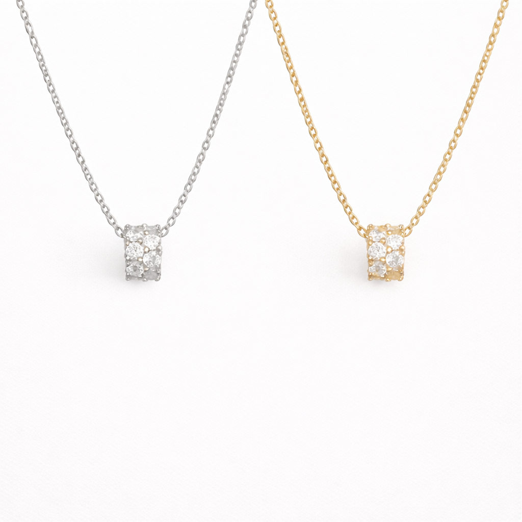  Pave Cylinder Pendant Necklace Sterling Silver - friendship necklace gift from Bestie Keepsake