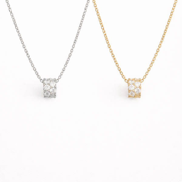  Pave Cylinder Pendant Necklace Sterling Silver - friendship necklace gift from Bestie Keepsake