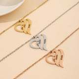  Interlocking Double Heart Engraved Necklace Stainless Steel - friendship necklace gift from Bestie Keepsake