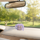 Mini purple beaded plant car charm on rearview mirror