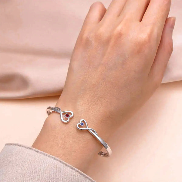  Double Heart Open Cuff Bracelet with Crystal - friendship necklace gift from Bestie Keepsake