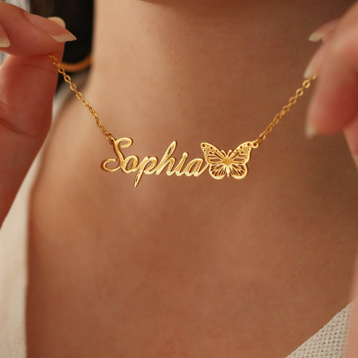  Butterfly Script Name Necklace Stainless Steel - friendship necklace gift from Bestie Keepsake
