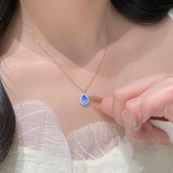  Teardrop Halo Pendant Necklace in Sterling Silver - friendship necklace gift from Bestie Keepsake