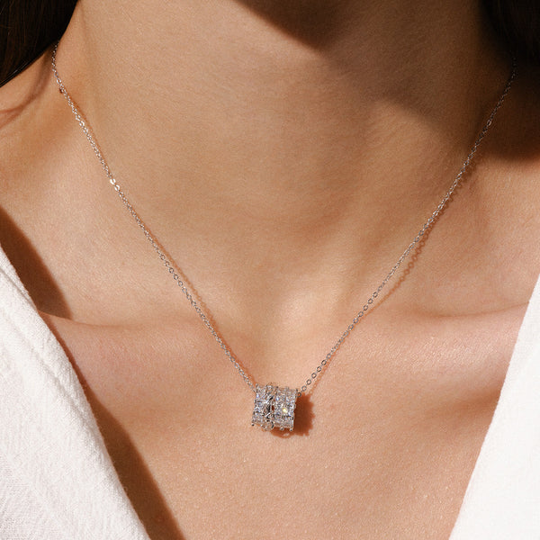  Ornate Cylinder Zirconia Pendant Necklace - friendship necklace gift from Bestie Keepsake