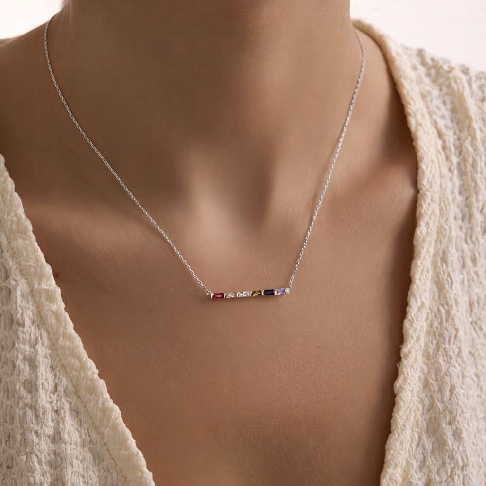  Baguette Birthstone Bar Necklace Stainless Steel - friendship necklace gift from Bestie Keepsake