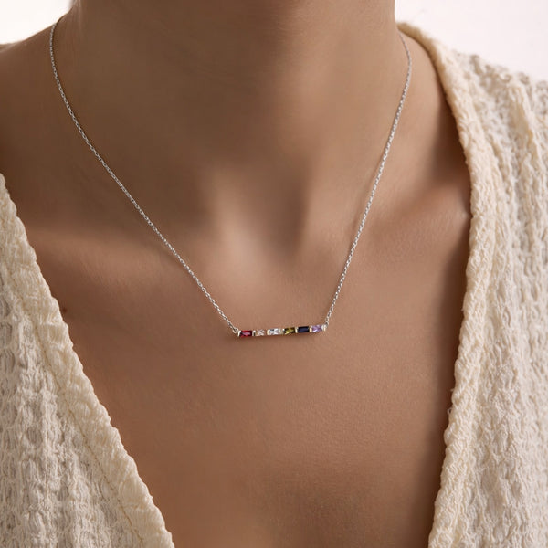  Baguette Birthstone Bar Necklace Stainless Steel - friendship necklace gift from Bestie Keepsake
