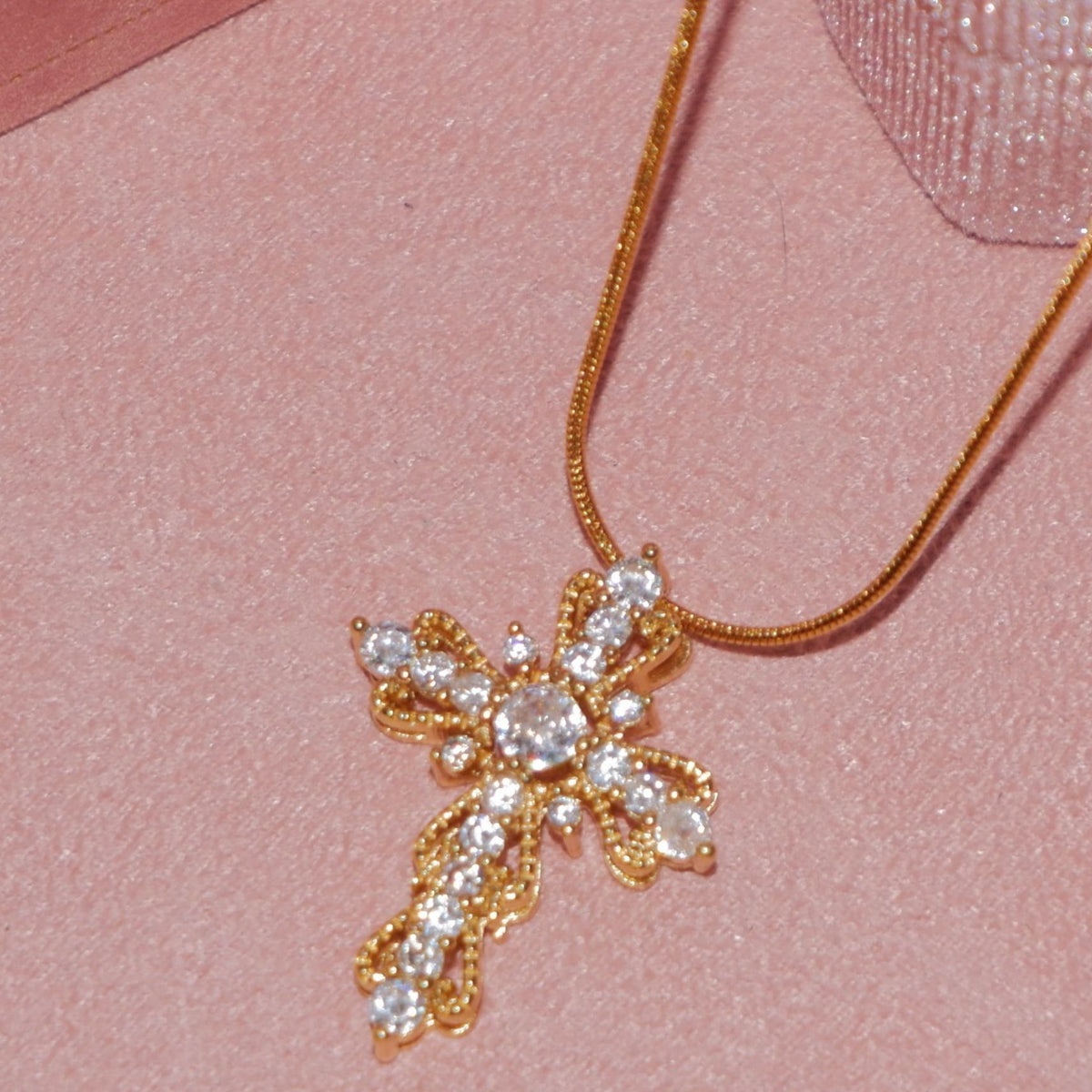  Ornate Zirconia Cross Pendant Necklace - friendship necklace gift from Bestie Keepsake