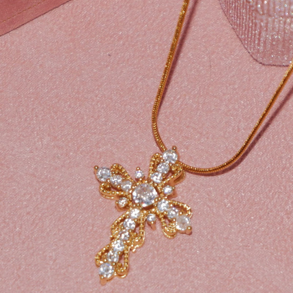  Ornate Zirconia Cross Pendant Necklace - friendship necklace gift from Bestie Keepsake