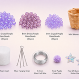 Mini purple beaded plant DIY kit contents