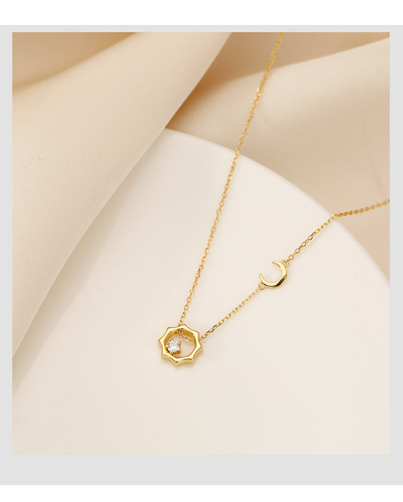  Celestial Sun and Moon Octagon Necklace Sterling Silver - friendship necklace gift from Bestie Keepsake