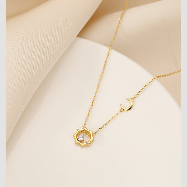  Celestial Sun and Moon Octagon Necklace Sterling Silver - friendship necklace gift from Bestie Keepsake