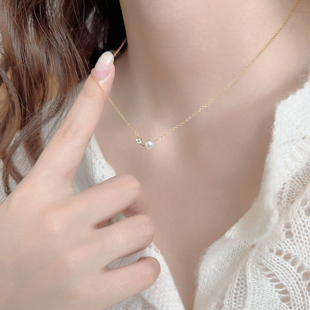  Dainty Pearl & Zirconia 925 Sterling Silver Necklace - friendship necklace gift from Bestie Keepsake