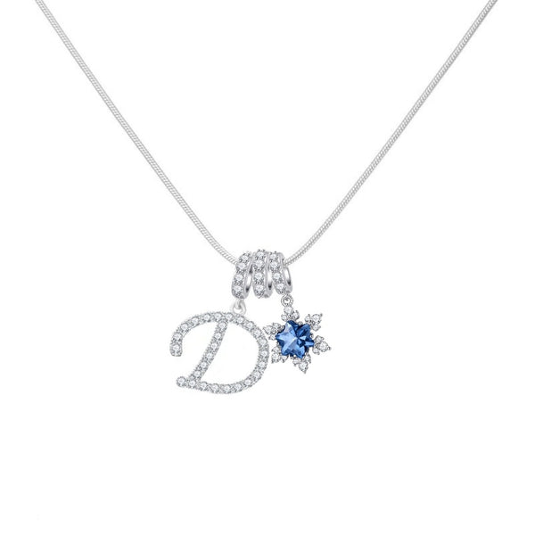  Pavé Initial and Blue Crystal Bloom Necklace - friendship necklace gift from Bestie Keepsake