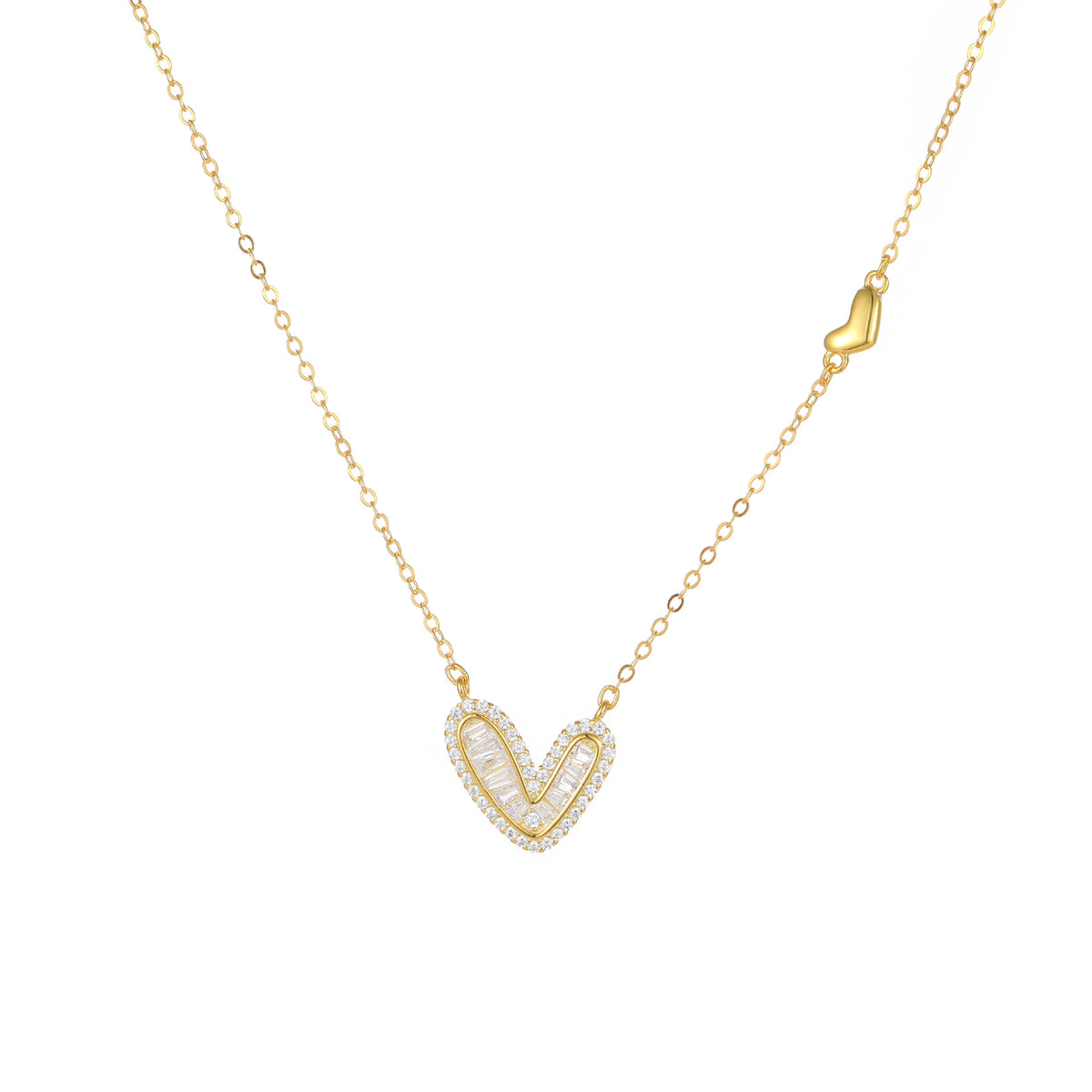  Asymmetric Baguette Heart Pendant Necklace in Sterling Silver - friendship necklace gift from Bestie Keepsake