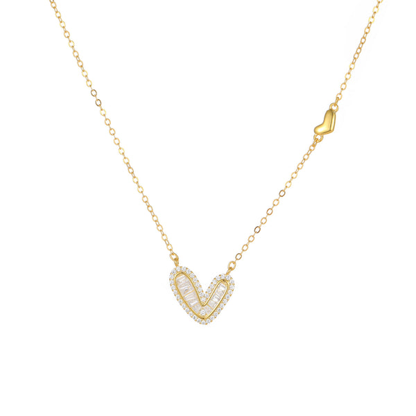  Asymmetric Baguette Heart Pendant Necklace in Sterling Silver - friendship necklace gift from Bestie Keepsake