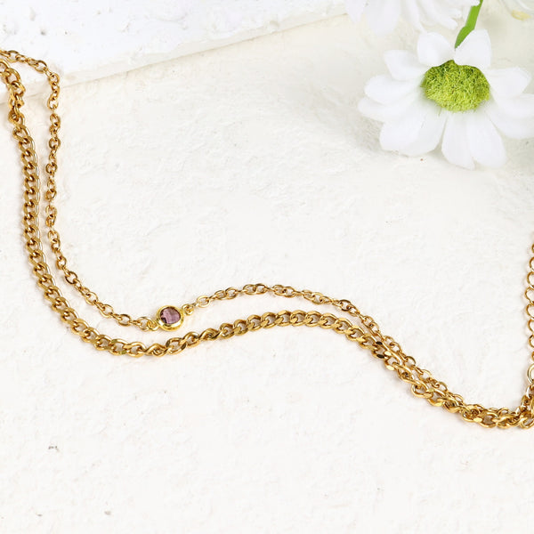  Layered Birthstone Chain Bracelet in Stainless Steel - friendship necklace gift from Bestie Keepsake