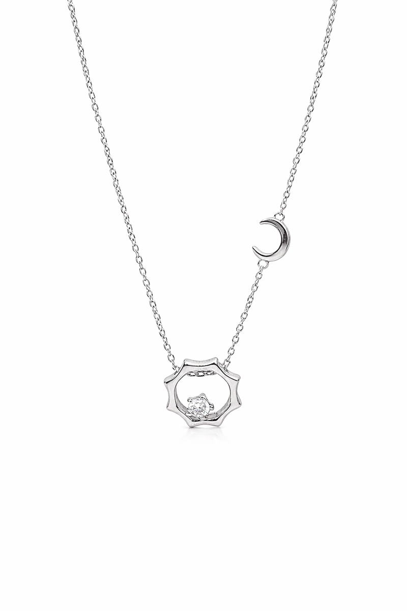  Celestial Sun and Moon Octagon Necklace Sterling Silver - friendship necklace gift from Bestie Keepsake