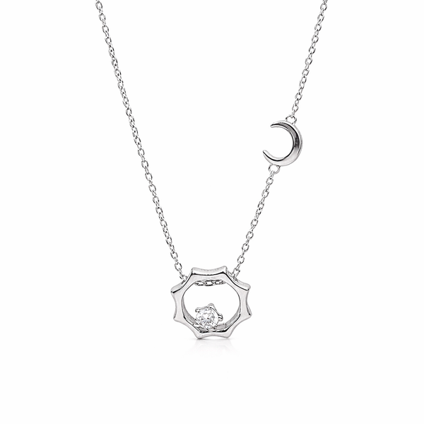  Celestial Sun and Moon Octagon Necklace Sterling Silver - friendship necklace gift from Bestie Keepsake