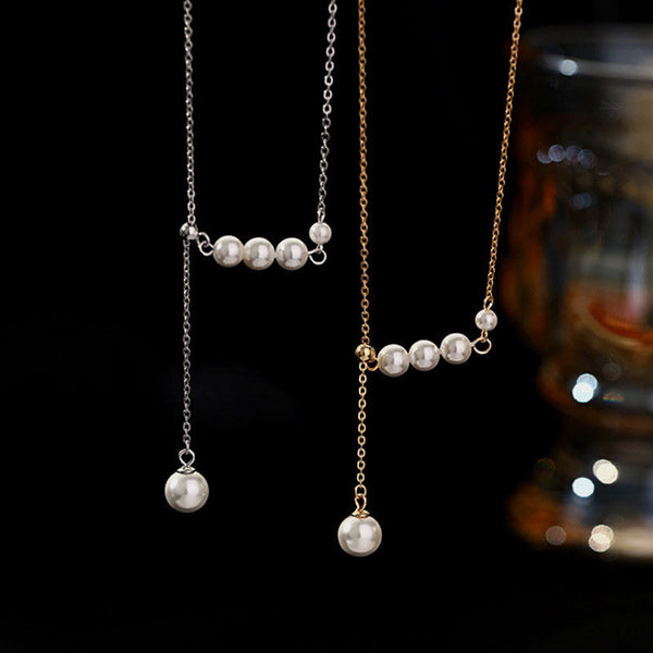  Pearl Drop Y-Necklace in S925 Sterling Silver - friendship necklace gift from Bestie Keepsake