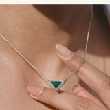  Delta Geometric Triangle Necklace with Stone Inlay - friendship necklace gift from Bestie Keepsake