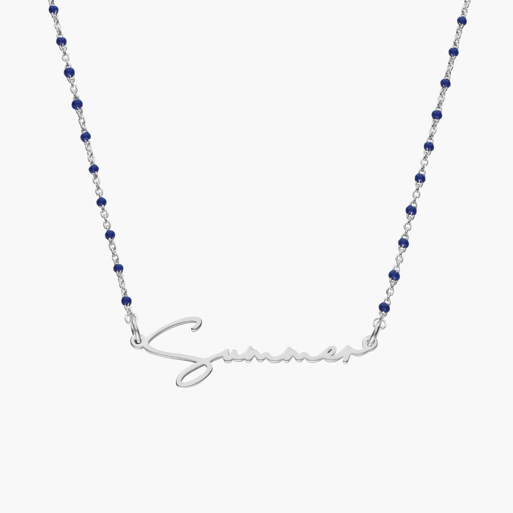  Script Name Beaded Rosary Necklace in Stainless Steel - friendship necklace gift from Bestie Keepsake