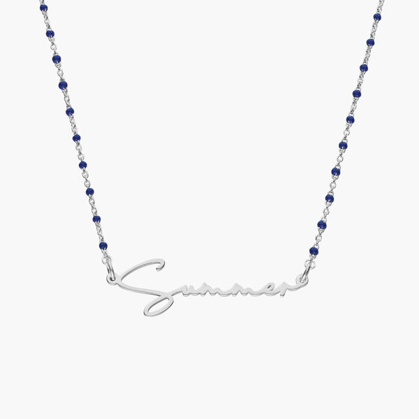  Script Name Beaded Rosary Necklace in Stainless Steel - friendship necklace gift from Bestie Keepsake