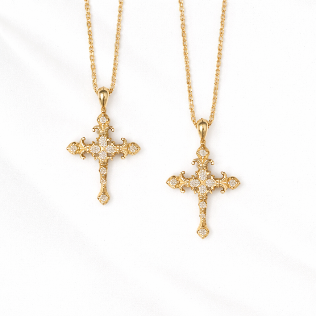  Ornate Iris Cross Pendant Necklace in 925 Sterling Silver - friendship necklace gift from Bestie Keepsake
