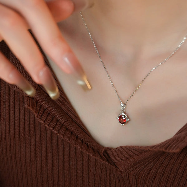  Ornate Crimson Zirconia Pendant S925 Necklace - friendship necklace gift from Bestie Keepsake