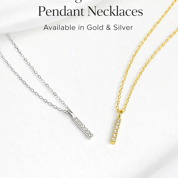  Pave Slender Bar Necklace in 925 Sterling Silver - friendship necklace gift from Bestie Keepsake