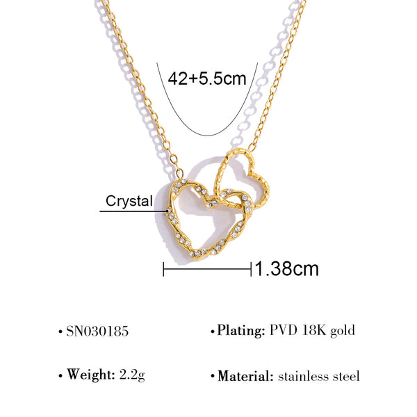  Interlocking Pavé Crystal Necklace in 18K Gold Plated Stainless Steel - friendship necklace gift from Bestie Keepsake