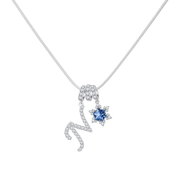  Pavé Initial and Blue Crystal Bloom Necklace - friendship necklace gift from Bestie Keepsake