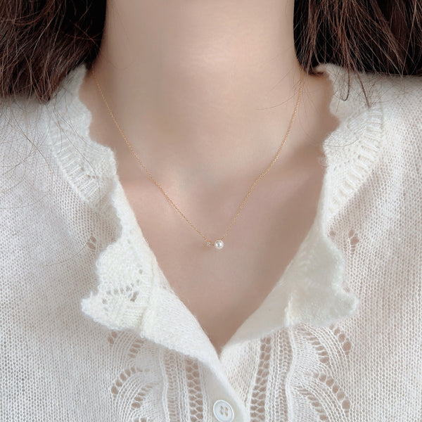  Dainty Pearl & Zirconia 925 Sterling Silver Necklace - friendship necklace gift from Bestie Keepsake
