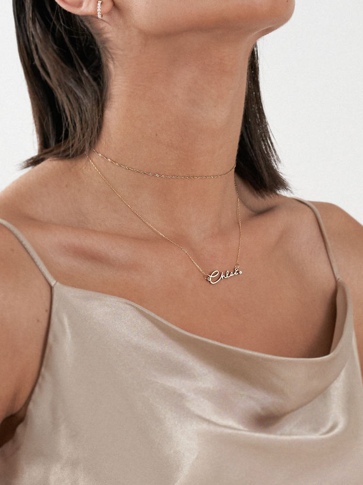  Cursive Script Name Necklace with Sparkling Accent in S925 Sterling Silver - friendship necklace gift from Bestie Keepsake
