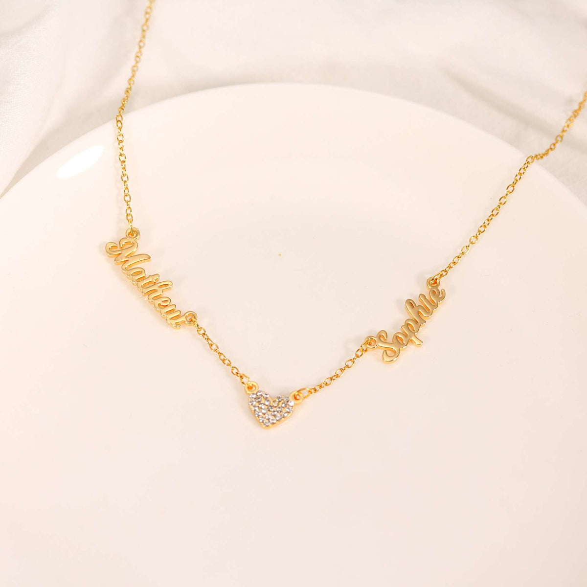  Script Multi-Name & Pave Heart Necklace in Stainless Steel - friendship necklace gift from Bestie Keepsake