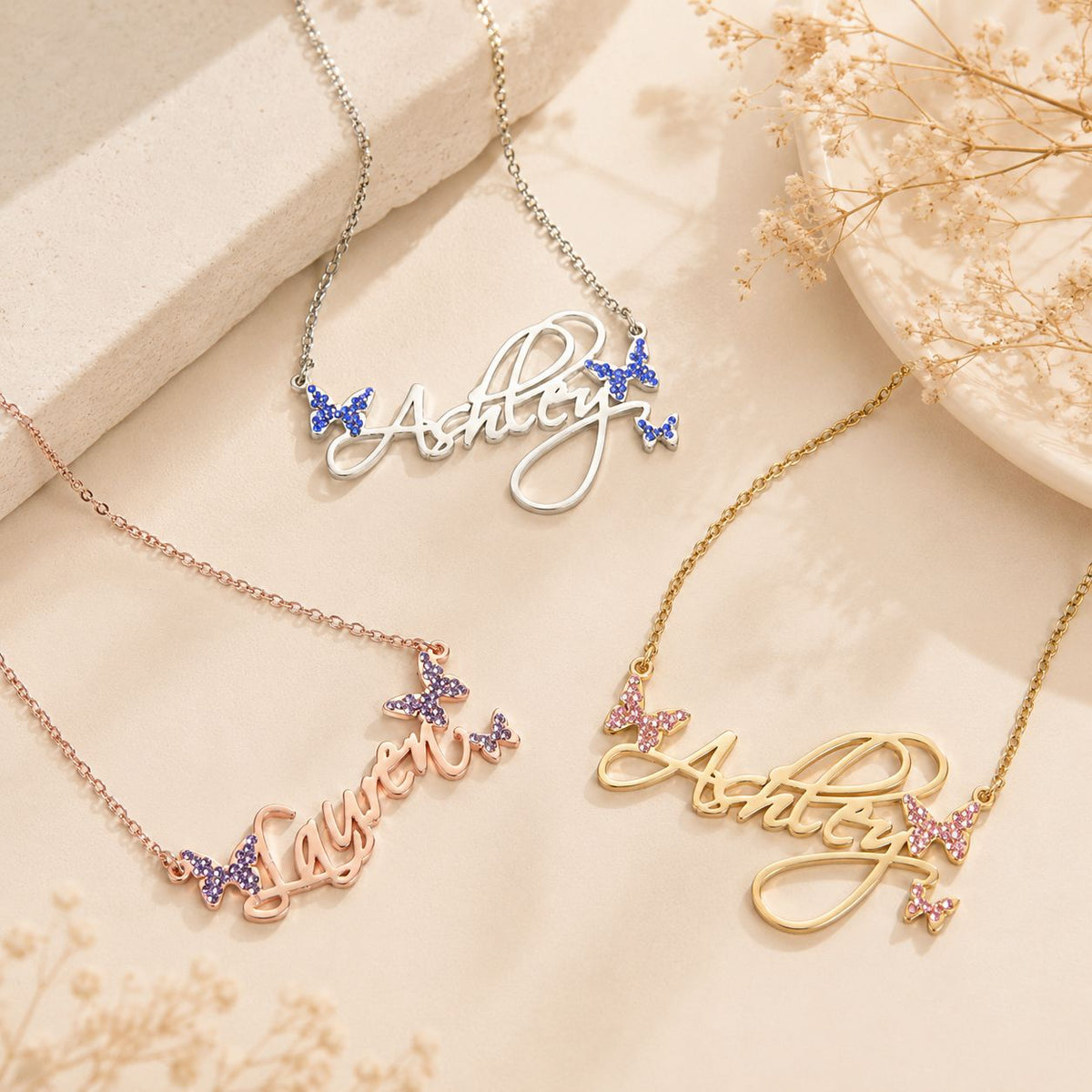  Butterfly Script Name Necklace Stainless Steel - friendship necklace gift from Bestie Keepsake