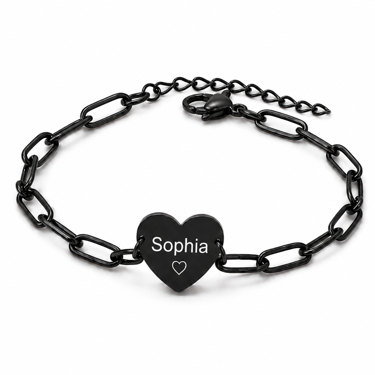  Heart Charm Paperclip Link Bracelet in Stainless Steel - friendship necklace gift from Bestie Keepsake