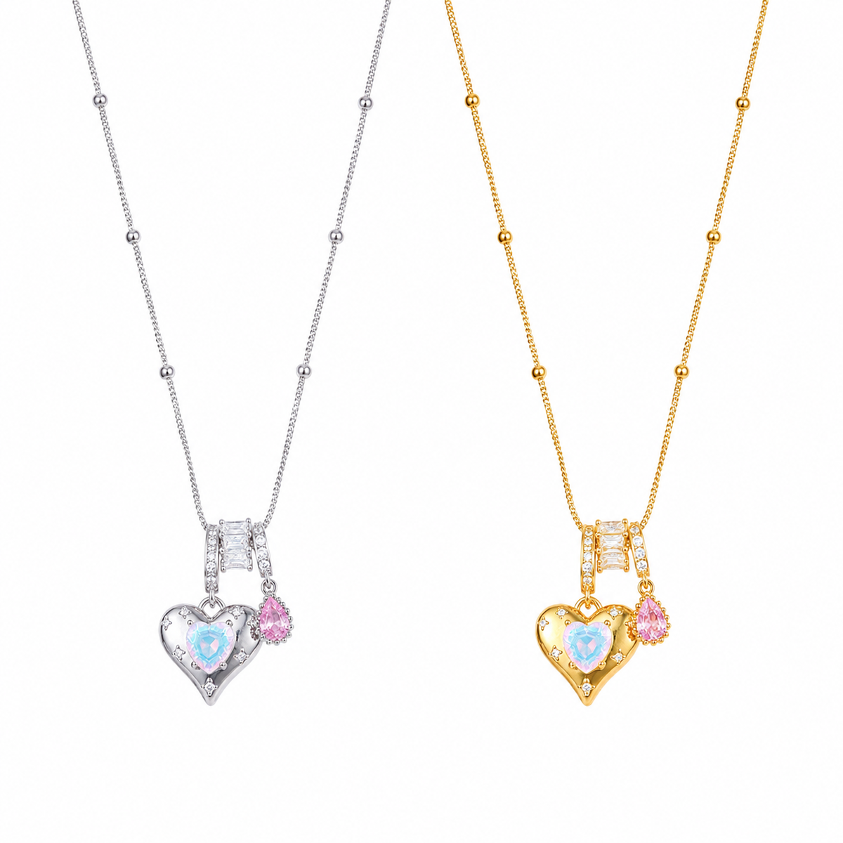  Heart & Baguette Crystal Teardrop Necklace - friendship necklace gift from Bestie Keepsake