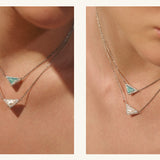  Delta Geometric Triangle Necklace with Stone Inlay - friendship necklace gift from Bestie Keepsake