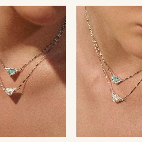  Delta Geometric Triangle Necklace with Stone Inlay - friendship necklace gift from Bestie Keepsake