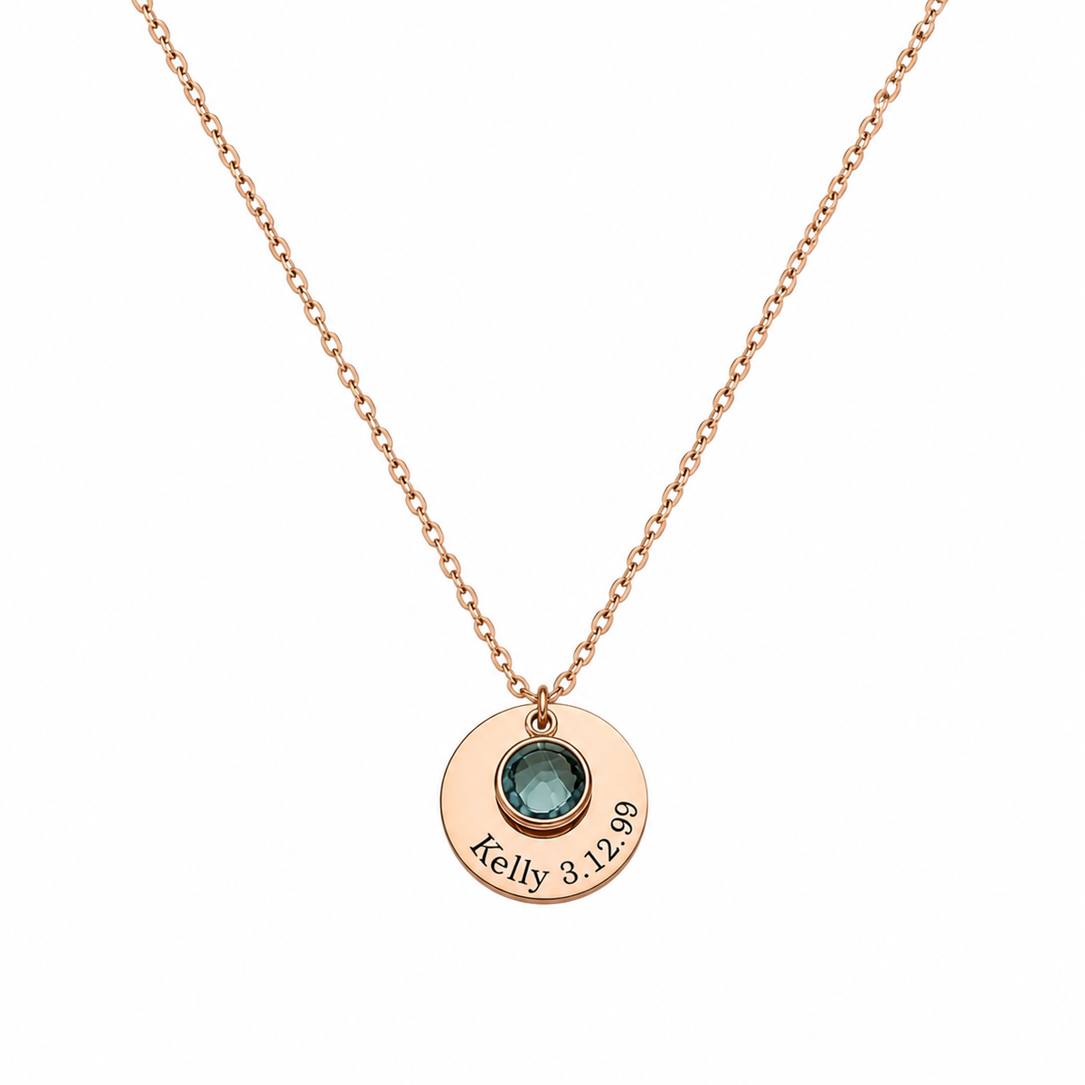  Personalized Birthstone & Engraved Disc Charm Necklace - friendship necklace gift from Bestie Keepsake