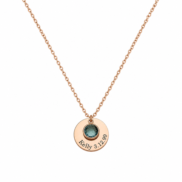  Personalized Birthstone & Engraved Disc Charm Necklace - friendship necklace gift from Bestie Keepsake
